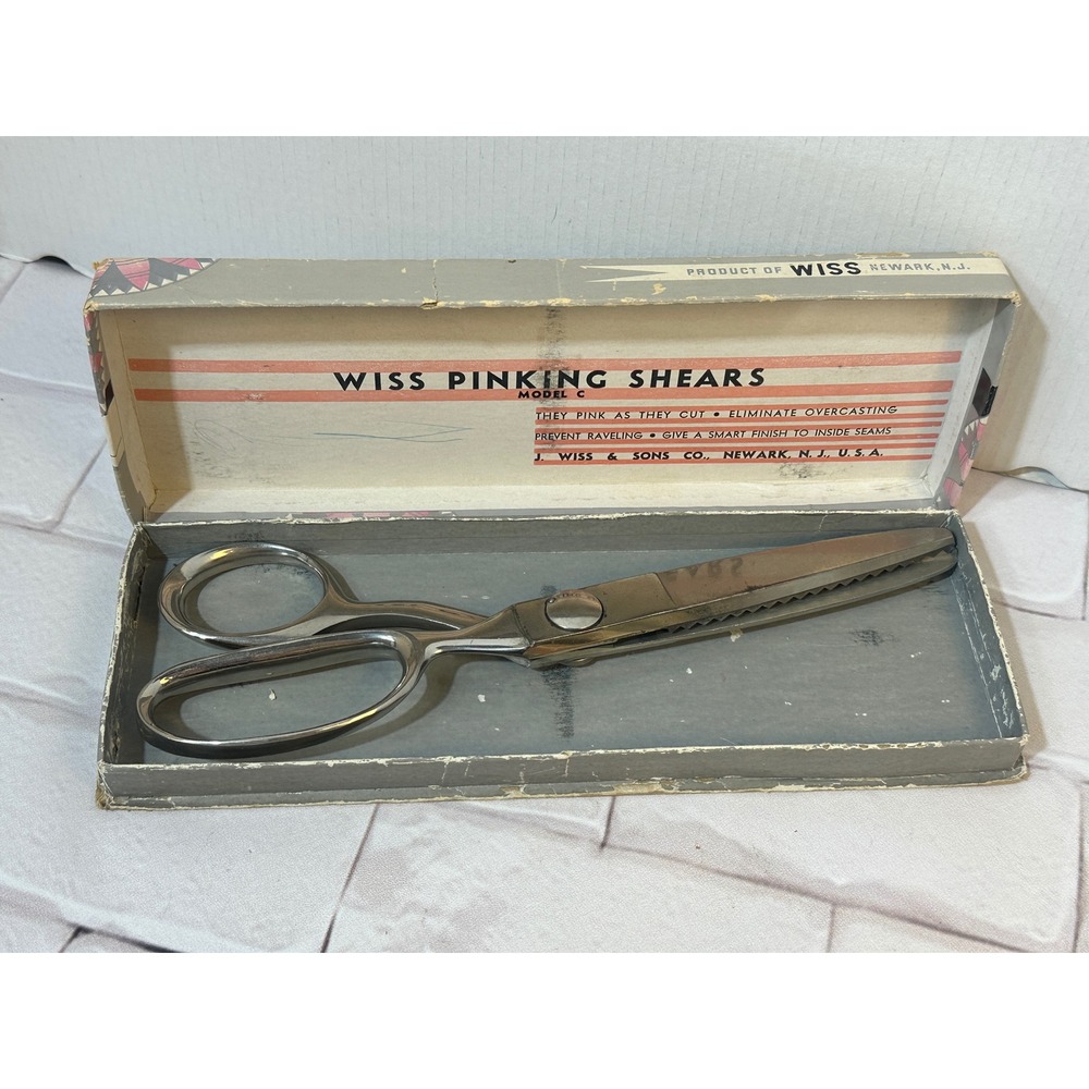 Vintage Wiss Model‎ C Pinking Shears Chrome Fabric Scissors Original Box USA